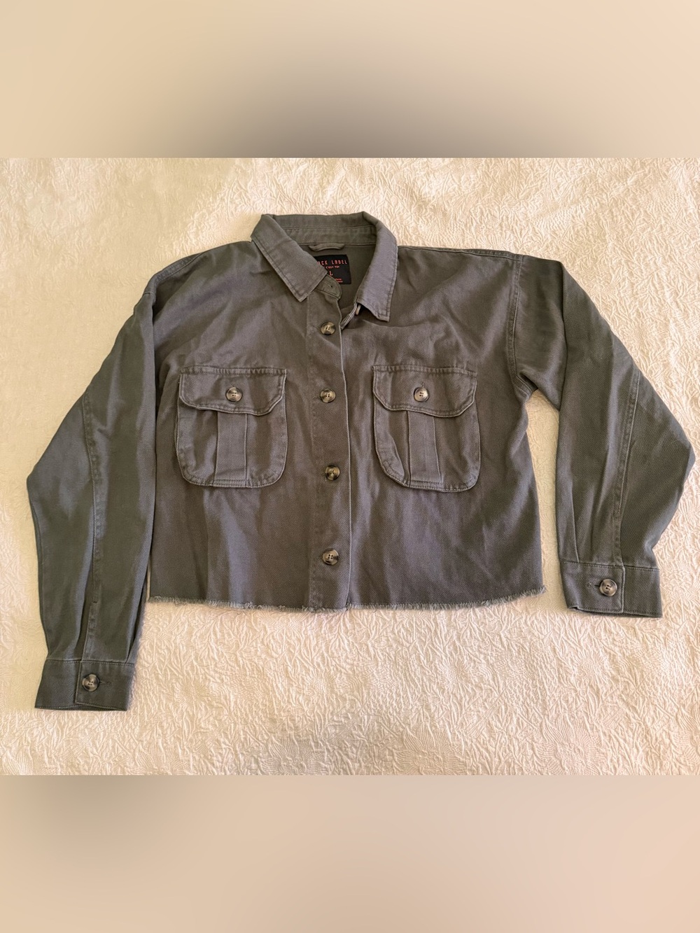 Cropped Utility Button-Up Jacket - Olive